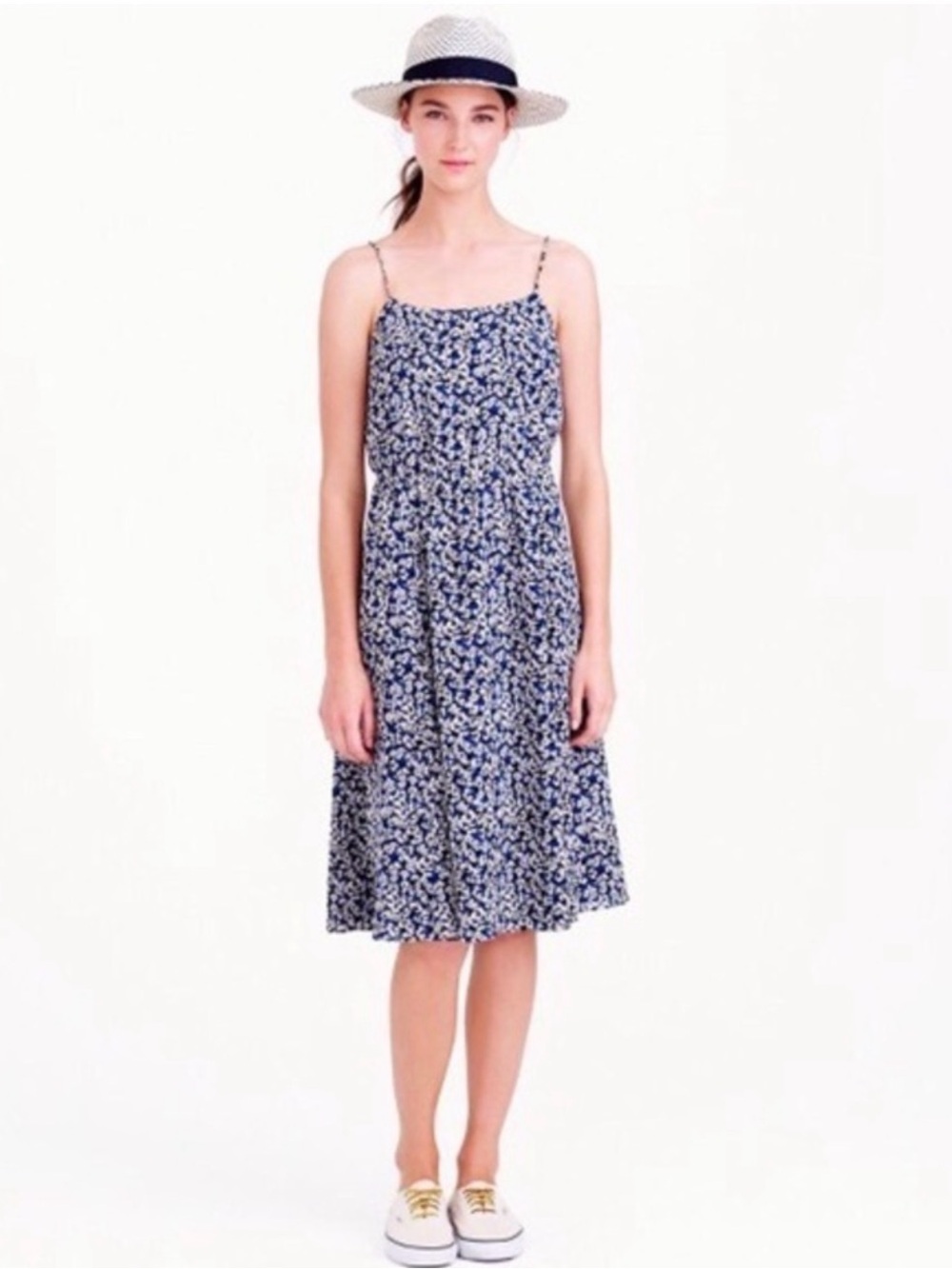 J. Crew Blue Floral Spaghetti-Strap Midi Dress